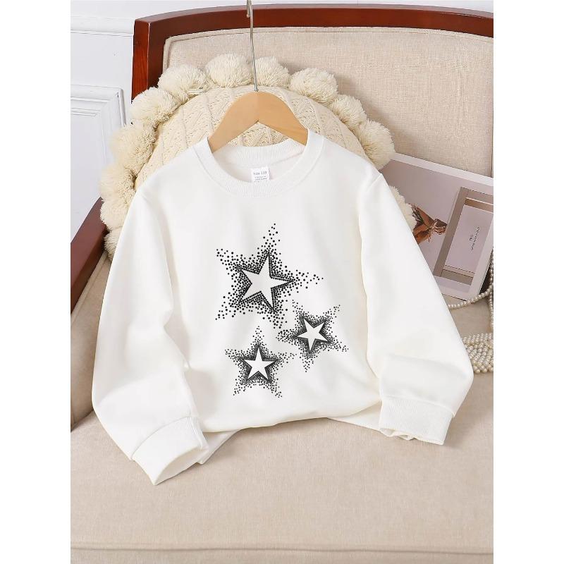 European sizes Kids  Round-neck Hoodie - White Stars On Purple Background , Sportswear And Casual Wear, Soft And Comfortable, with A Playful Design 110
