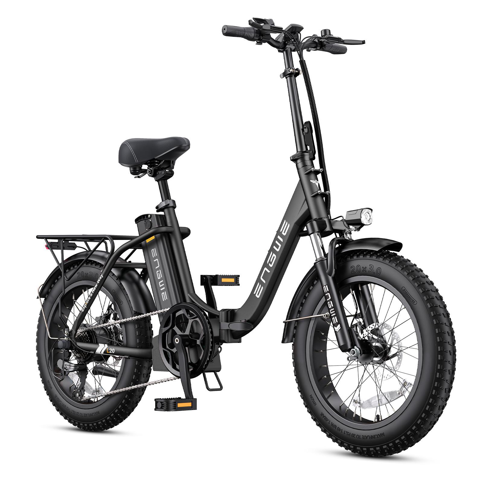 Vélo électrique ENGWE 1125W/750W L20 2.0 20'' Fat Tire Vélo électrique 13Ah Batterie amovible 110KM Autonomie 45KM/H Trajets urbains Double suspension M noir