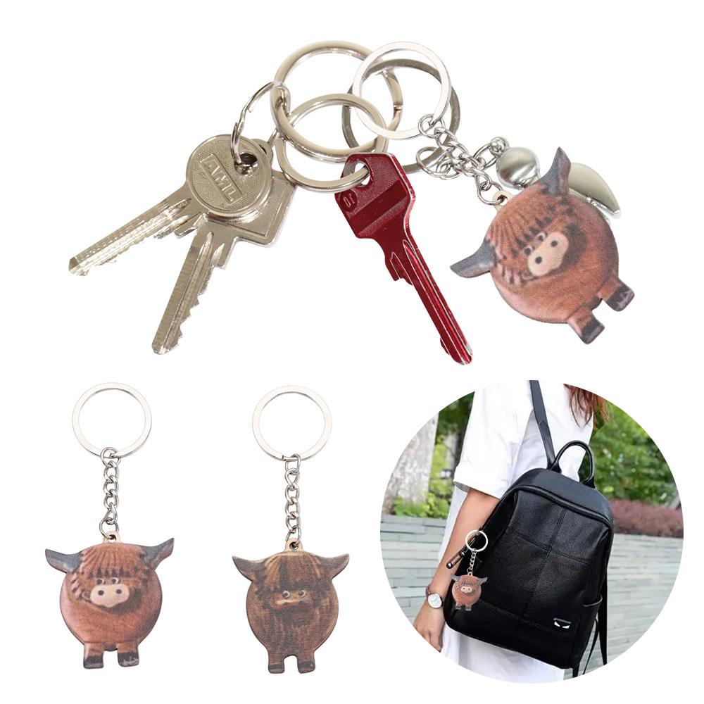 

New Wooden Gifts Highland Cow Decor Keychain Car Key Buckle Highland Cow Keyring Funny Highland Cow світло-коричневого кольору