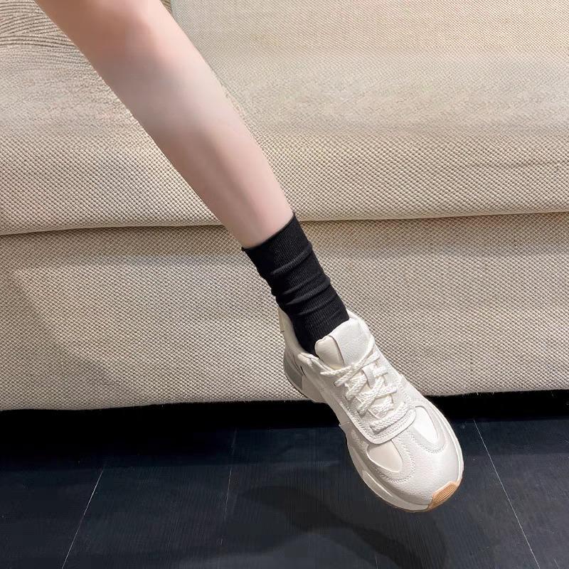 Women's Versatile Soft Leather Sporty Shoes Thick Bottom Dequn Style Casual Sneakers Spring Autumn Slip On Footwear