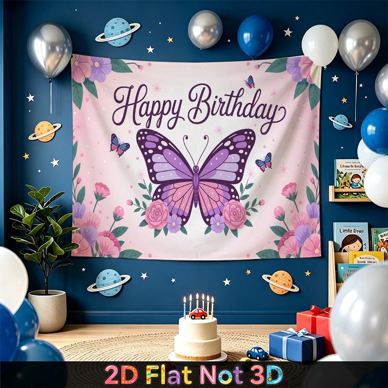 Party Backdrop Birthday Floral Butterfly Pink Photo Booth Background Front Door Decor