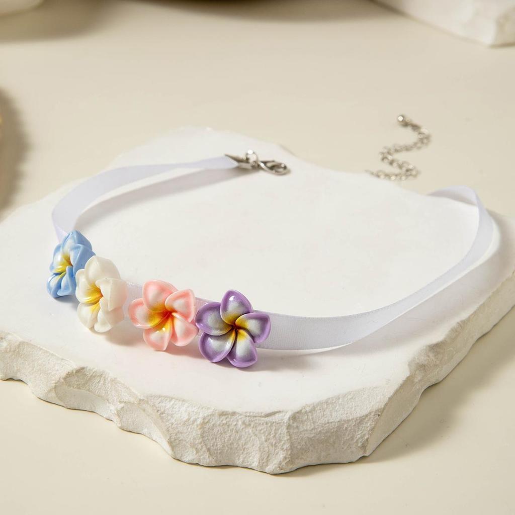 1 STÜCK Strandurlaubsstil Bunte Harz Ei Blume Halskette für Damen Schmuck, Sommerlicher Frischer Stil Choker-Halskette