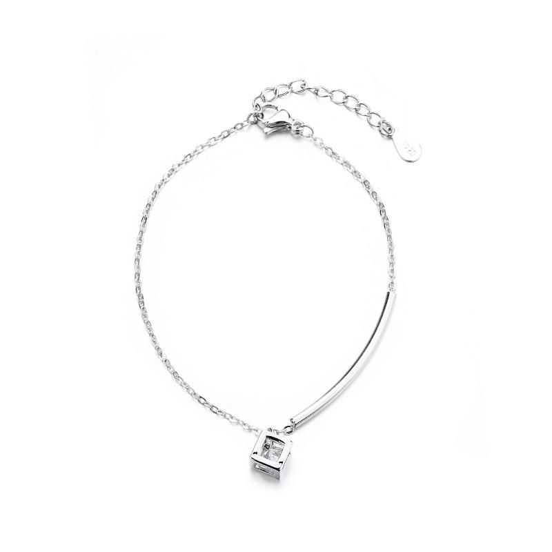 Stříbrný náramek S925 stříbrný půlměsíc zahnutá trubice trojrozměrný náramek Rubikova kostka pro ženy diamantový náramek ve stylu