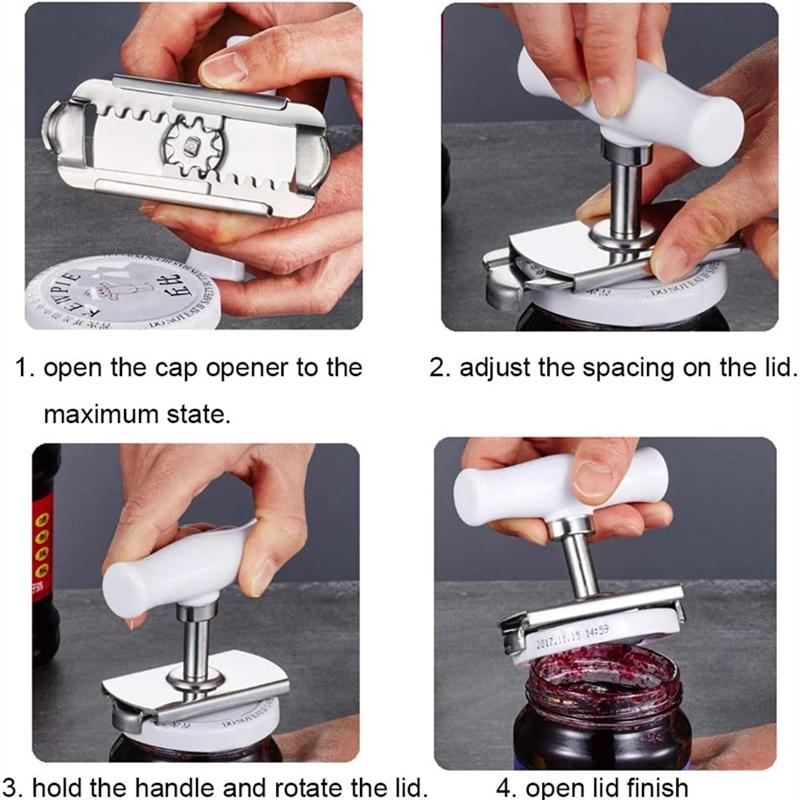 Stainless Steel Jar Opener Lids Adjustable Manual Can Bottle Opener Kitchen Accessories Can Opener for 3-9.5CM Kitchen Gadget