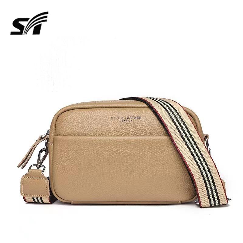 New First-layer Cowhide Shoulder Bag Women's Wide Shoulder Strap Simple Commuting Leather Women's Bag Crossbody Small Square Bag