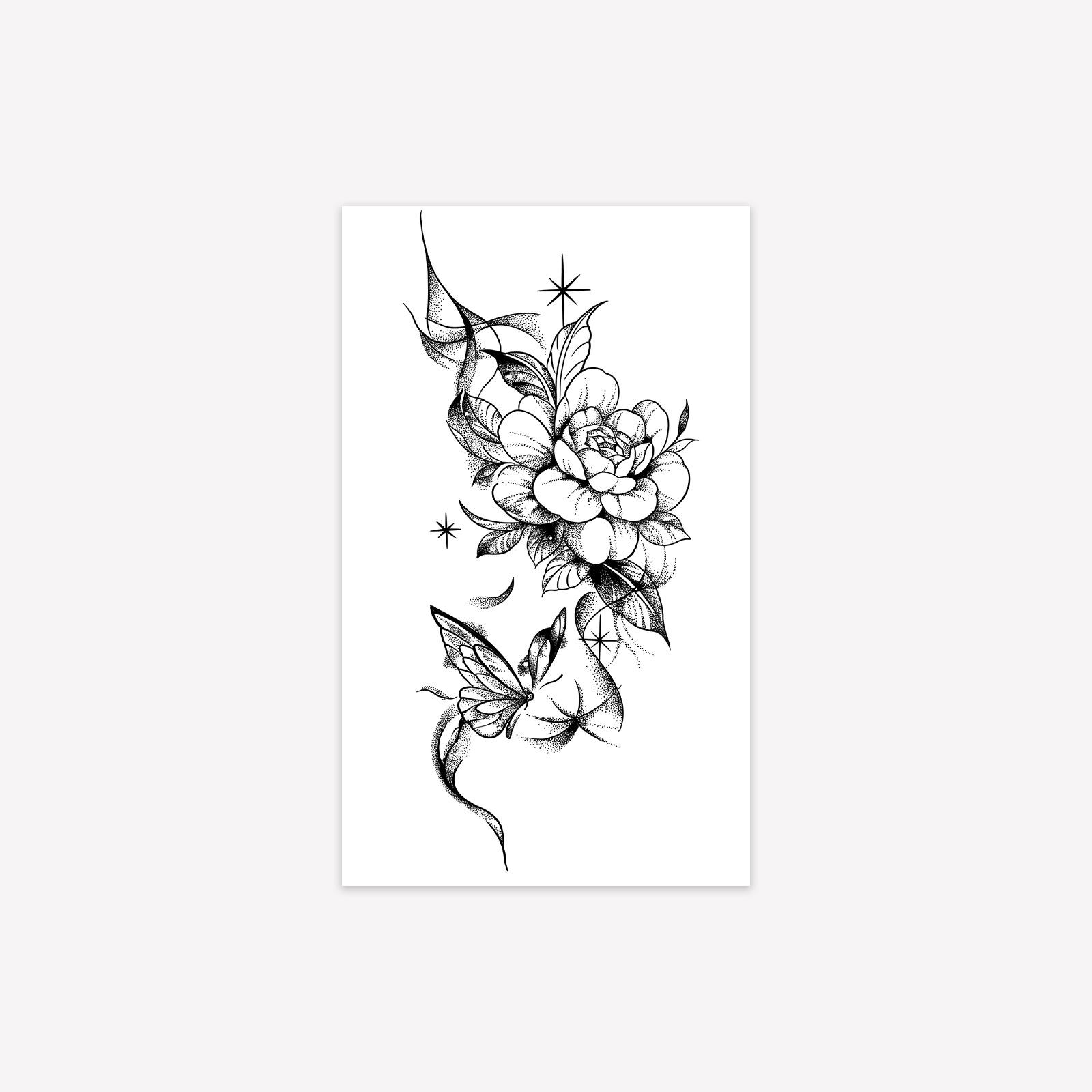 

Flower Butterfly Tattoo Sticker Waterproof And Long-Lasting Non-Reflective High-End Tattoo Sticker For Men And Women 9*15