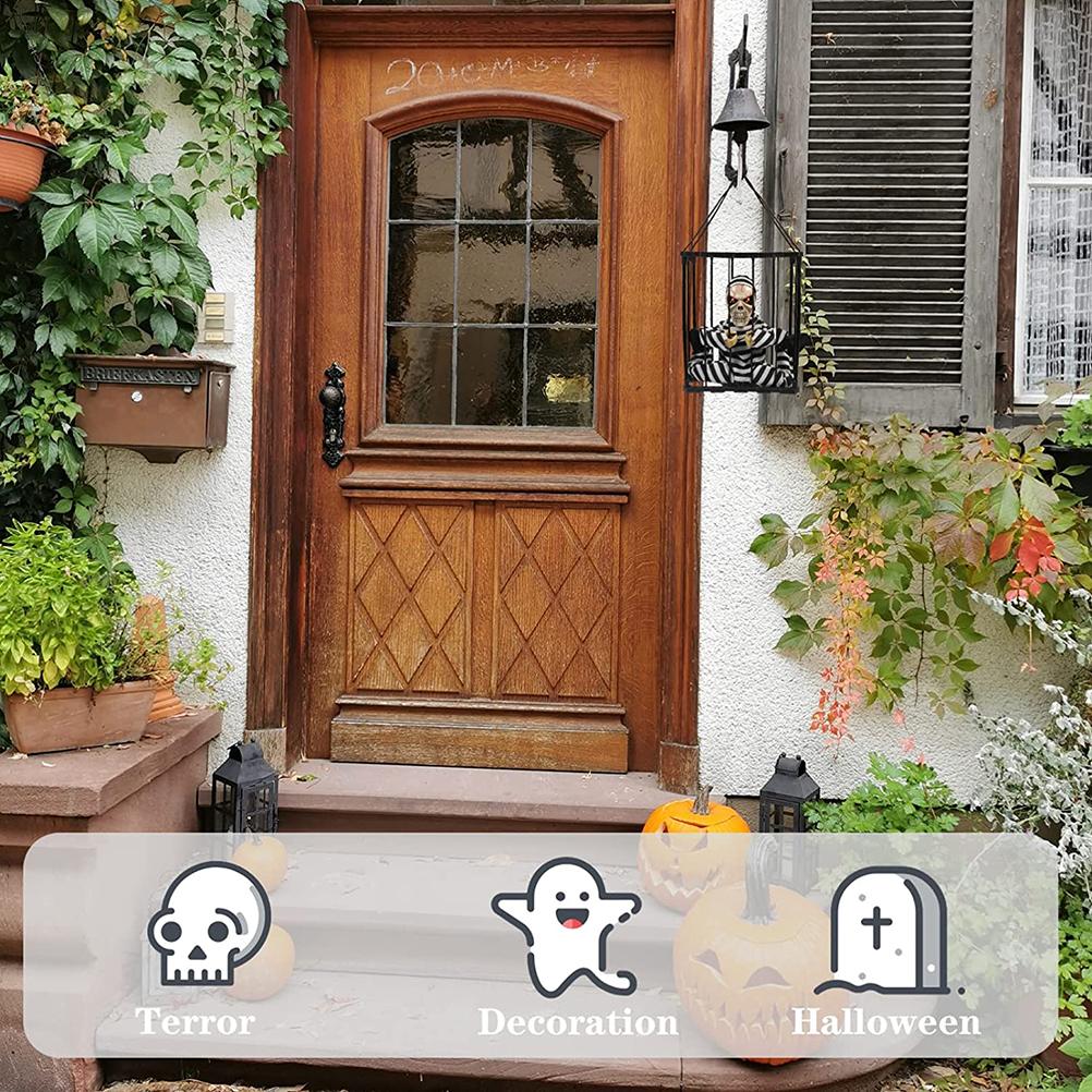Halloween Scary Screaming Animated Skeleton Cage Prisoner with Light Up Eyes Haunted House Props