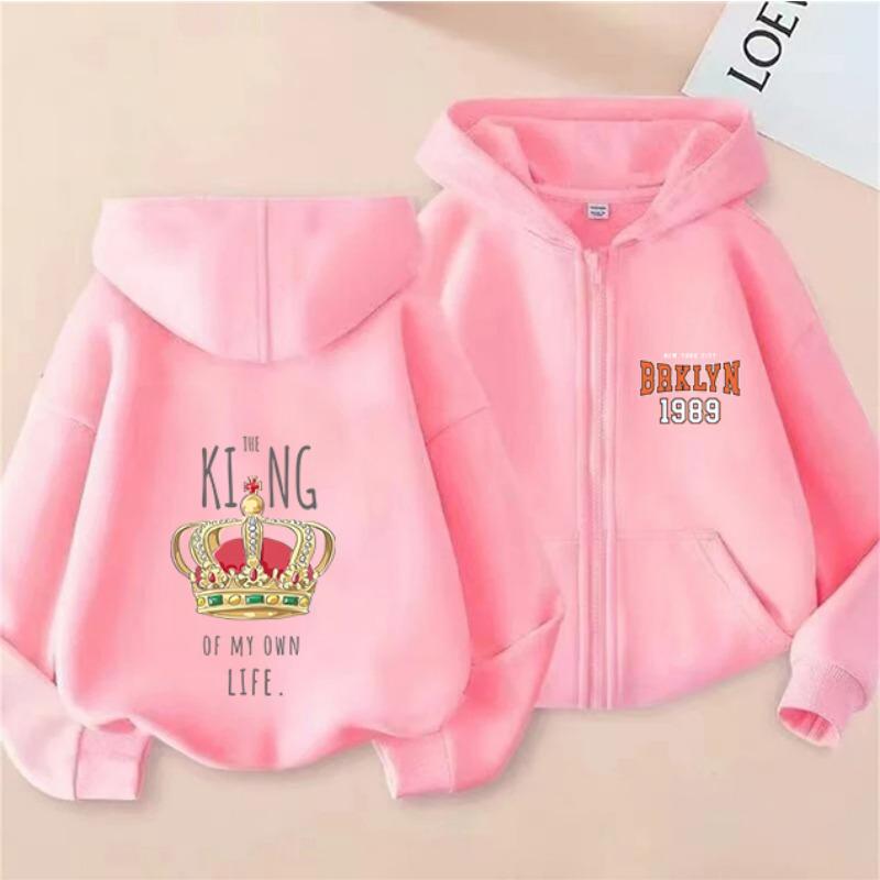 2025 New Autumn/Winter Zipper Children's Hoodie, Fashionable and Versatile Cartoon Printed Girls' Hoodie