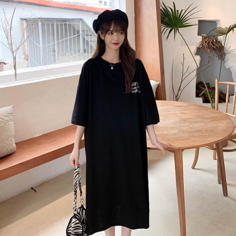 Women's Short-sleeved T-shirt Dress Son Summer Length Over The Knee Large Size Belly Reduction Age Show Slim Dress