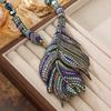 Medieval Color Inlaid With Diamonds, Large Feather Pendants, Beaded Necklaces, Full Of Personality And Luxury