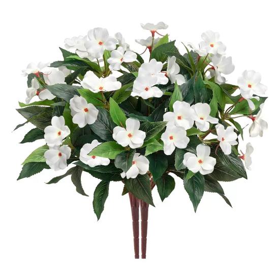 Konstgjorda Balsaminer för Utomhusbruk UV-beständig Blombukett av Faux Siden för Vår Sommar Trädgård Uteplats Veranda Balkong Fönsterkruka Heminredning
