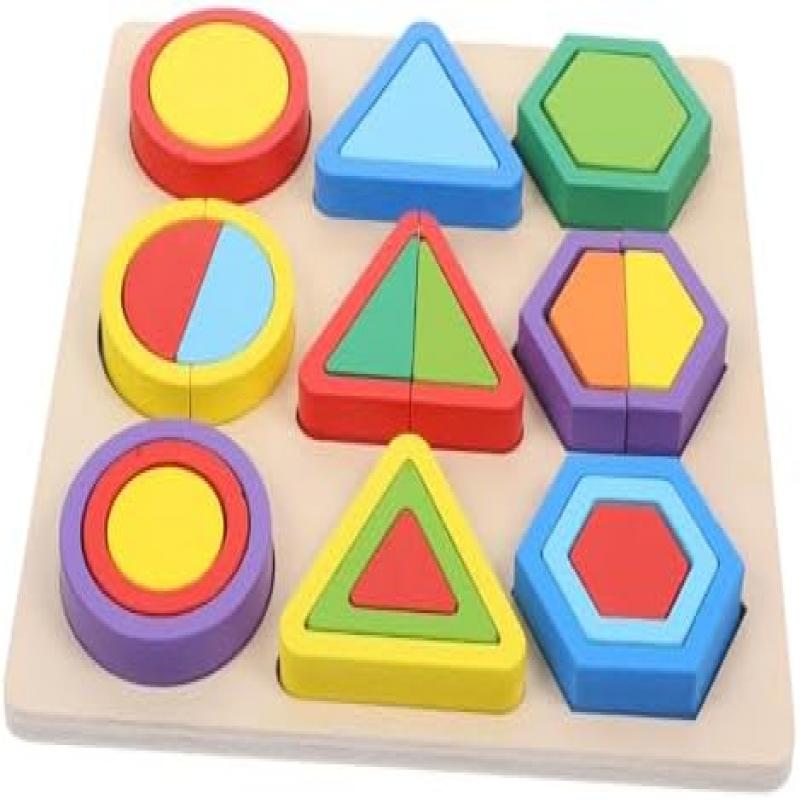 Puzzle di Forme Geometriche in Legno per Bambini Piccoli, Giocattolo Educativo per Imparare Forme e Colori, Puzzle Montessori per l'Apprendimento Pres