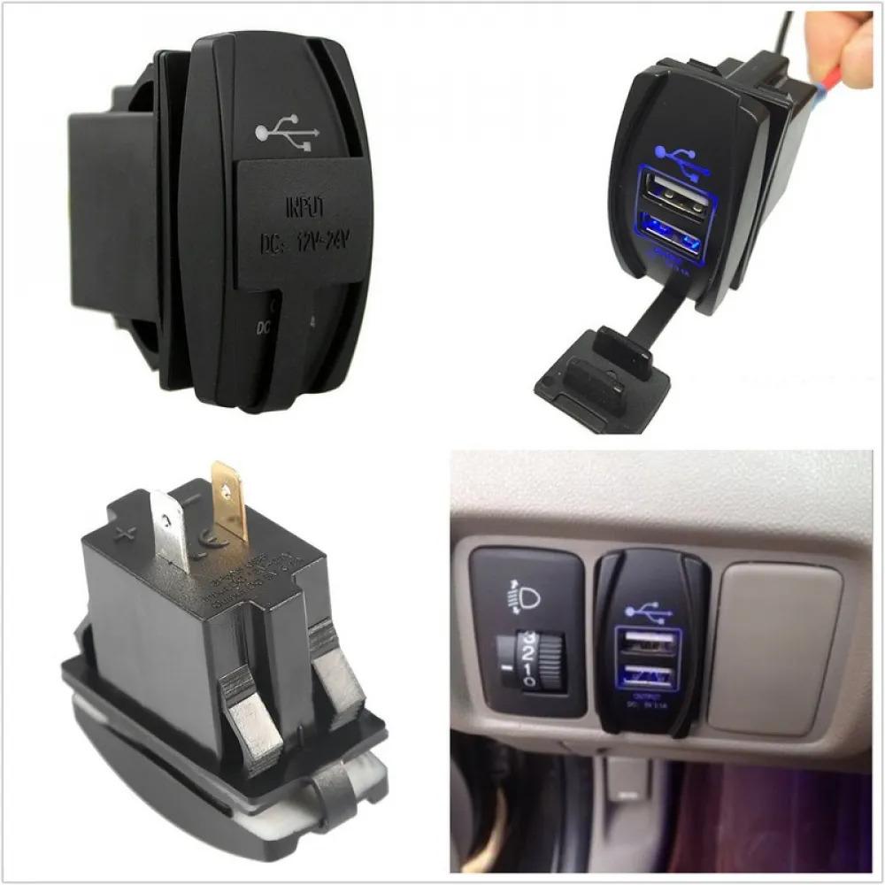 

Новый Мотоцикл Автомобиль Лодка Двойной USB Питание Водонепроницаемый Синий Свет Зарядное устройство Carling ARB Рокерный переключатель