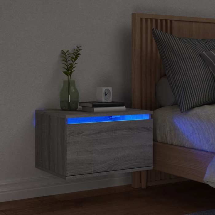 Table de chevet murale - Maison Exclusive - LED RVB - Sonoma gris - Montage mural