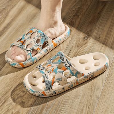 Bedruckte Badezimmer-Duschslipper Mann Ausgehöhlt Auslauf Damen Pantoletten Sommer Eva Schuhe Weich Rutschfest Paar Indoor Outdoor Sandalen