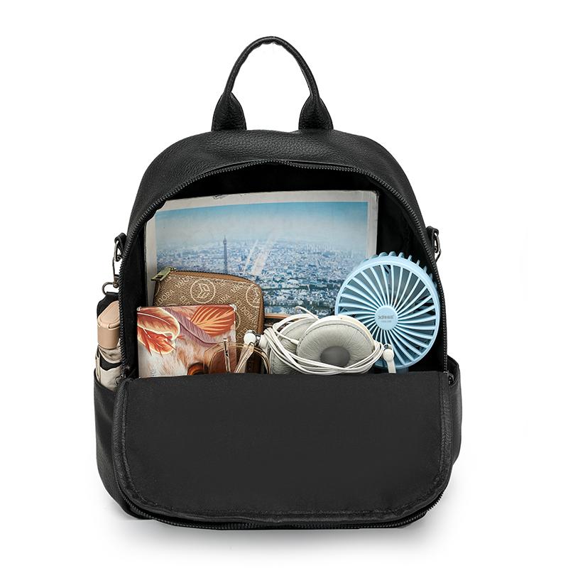PU Convertible Backpack with Dual Front Vertical Zippers Casual Daypack for Women Daily Travel
