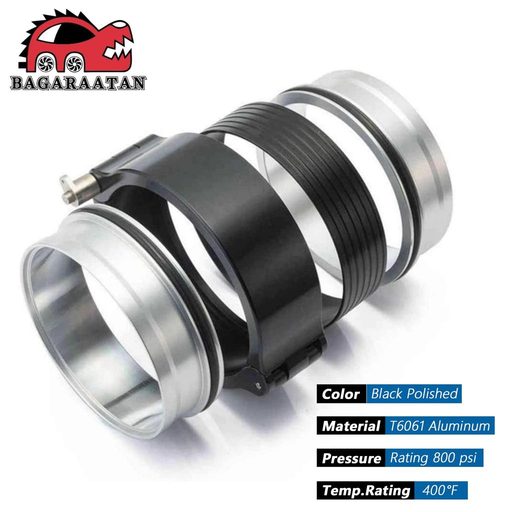 BAGARAATAN Aluminum Quick Release 5 for Intake Intercooler Pipe Throttle Union Sleeve V-Band Clamp, Inch/127mm, Clamps, (Black)