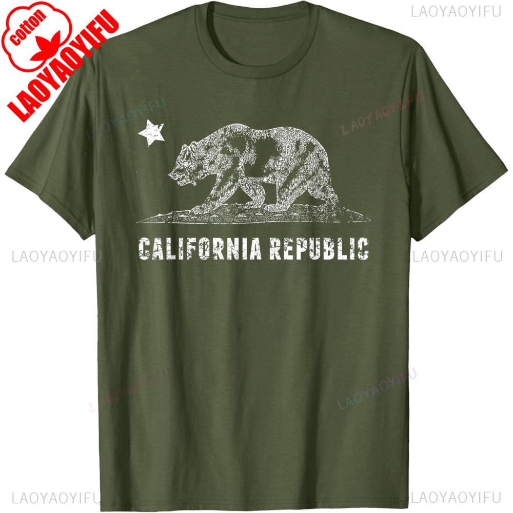 CA Republic Shirt Bear and Star Distressed California State TShirt California Souvenir Tshirt Men Crewneck Cotton Short Sleeve