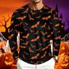Men Long Sleeve T‑Shirt Halloween Pumpkin Bat 3D All‑Over Print Gothic Holiday Party Casual Tee