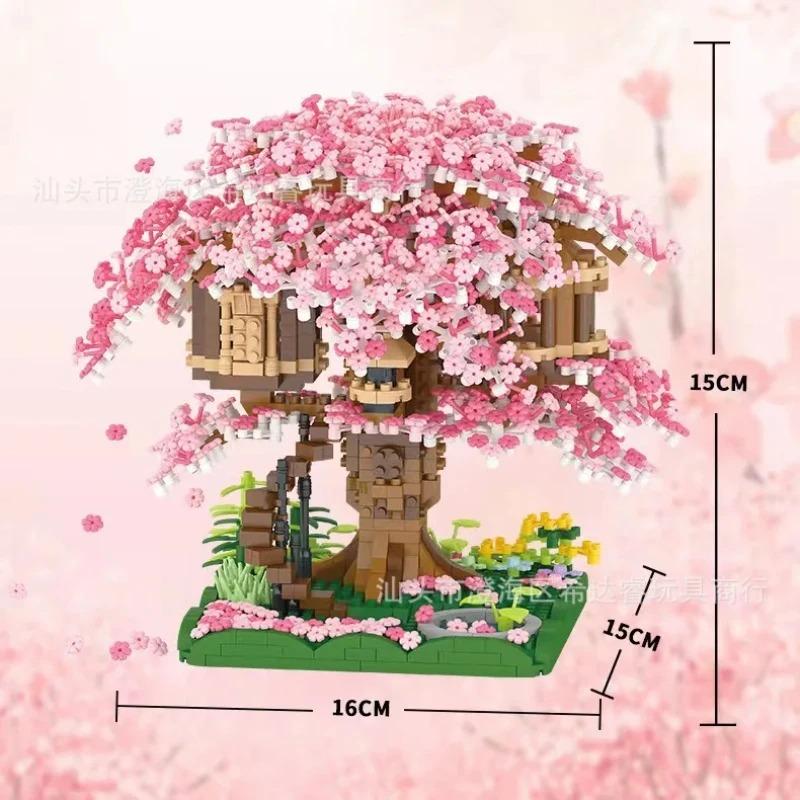 Cherry Blossom Treehouse Bonsai Tree Building Blocks Micro Sakura Botanical Collection Building Set For Children Toy Home Decor