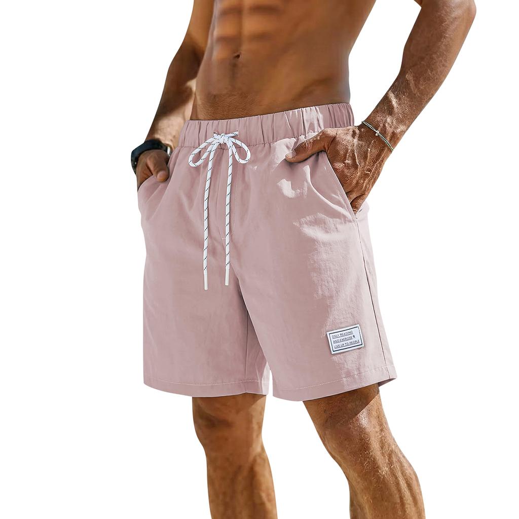 Men's Summer Drawstring Shorts Men's Casual Beach Straight Leg Shorts