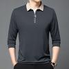 Men's Autumn Long-sleeved Polo Shirt Men's Business Scissors Collar Fit Solid Color Lapel Bottoming