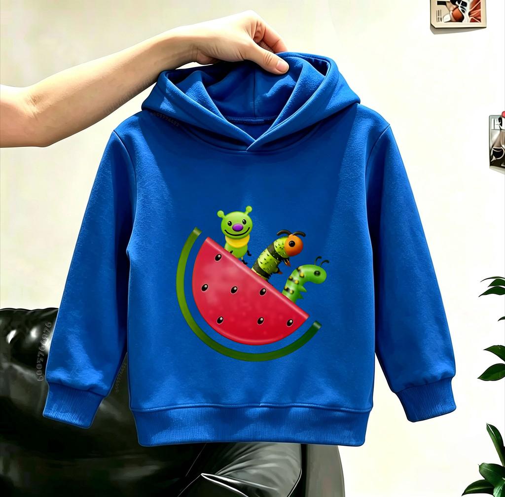 Latest model Kids Hoodie Cute Worm Watermelon Print Sweatshirt Autumn Winter Boys Girls Casual Long Sleeve Pullover Tops