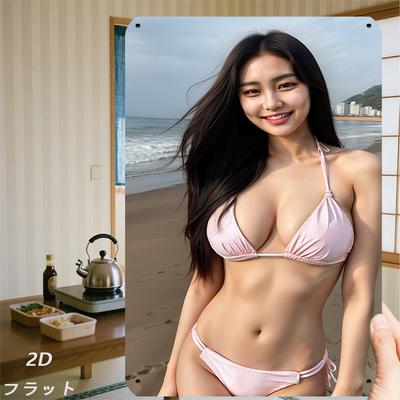 D Flat D Flat Pc Retro Sign Metal Logo (inin Cm) Beach Style Pink Bikini Woman Plate Art Print Wall Decor for Ho