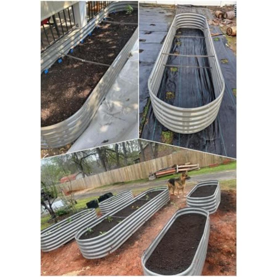 12X3X1.5 ft Galvanized Raised Garden Beds Outdoor Oval Extra Large Metal Planter Box for Planting Vegetables Flowers Herb Anti-