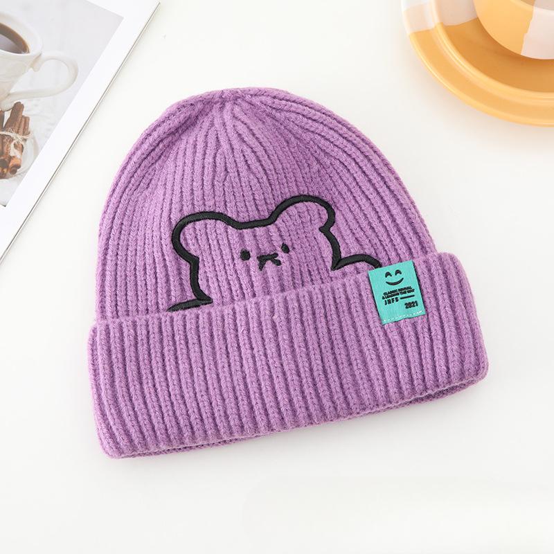 

New Hat for Women Winter Bear Embroidered Knitted Hat Korean Style Student Couple Cold Hat Thickened Warm Wool Hat Men One Size