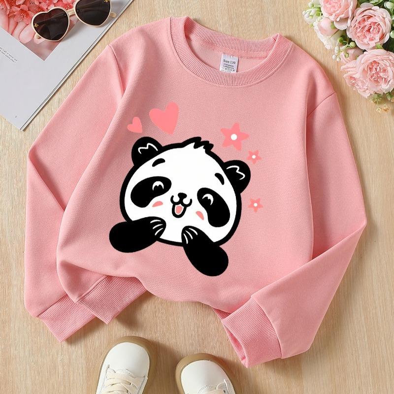 Kids Crewneck Sweatshirt, Cute Panda Face with Hearts & Stars Print, Soft Casual Pullover for Fall Winter