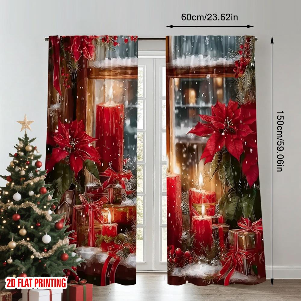 Classic Flat Printing Christmas Hot Curtains Digital Printed Polyester Drapes Party Decorations Use Set Of 2 Made