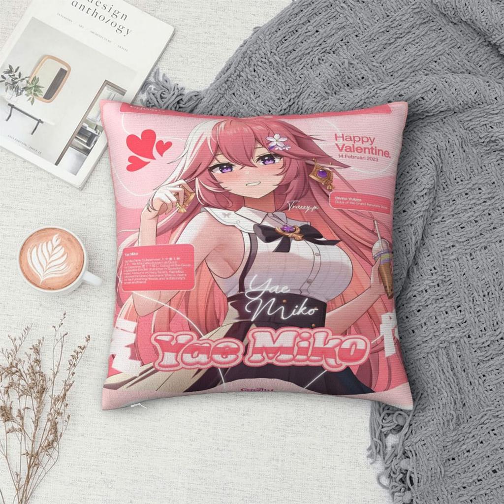 Yae Miko Genshin Impact Printing Pillowcase Cushion Cover Pillow Covers Soft And Sweet Home Decoration Zippered Multi-Size