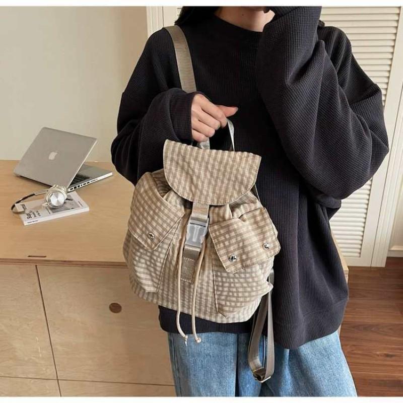 

Small Crowd Retro Checked Backpack Women s Student Class Commuter Travel Handbag 25x13x29 хаки