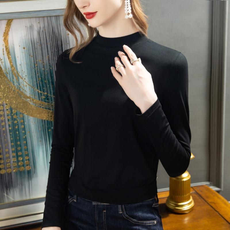 Bottom shirt women's semi-turtleneck spring and autumn new women's clothing long-sleeved inner slim Modal solid color top