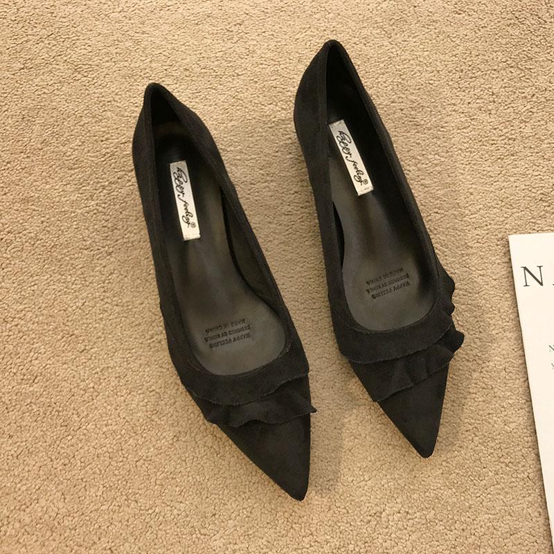 Fashion Fashion Pointed Toe Ladies Pumps Heels Shoes Female Slip On Footwear Flock Shallow Women Medium Heels Shoes