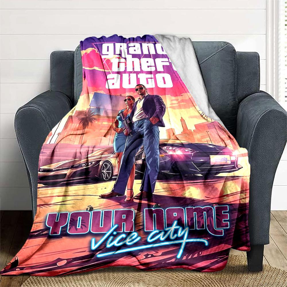 Grand Theft Auto Personalizza il Tuo Nome Coperta Regalo Coperta Personalizzabile Ultra-Morbida Adatta per Soggiorno Soggiorno Sedia da Ufficio Divano