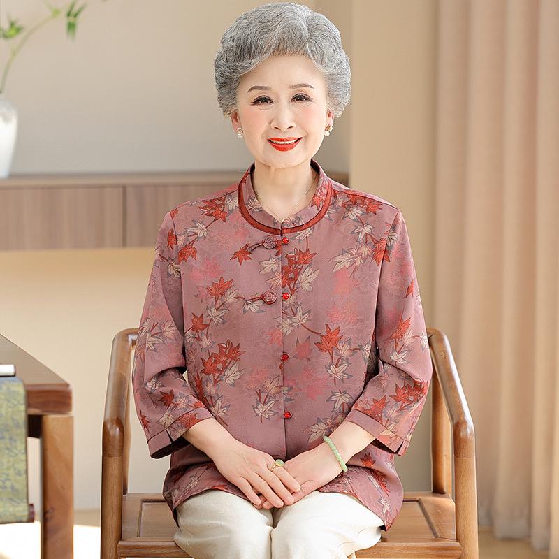 

Floral Summer Tops for Middle-Aged and Elderly Women: Grandma Style Silk Shirts and Lightweight Mother’s Clothing 3XL (120-135 jin) рожевий
