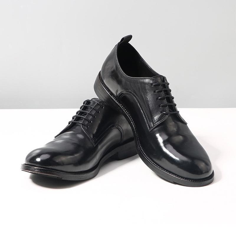 Japanese Style Big Head Thick Heels Oxfords Shoe Mens Genuine Leather Lace Up Low Top Vintage Round Toe Black Social Derby Shoes