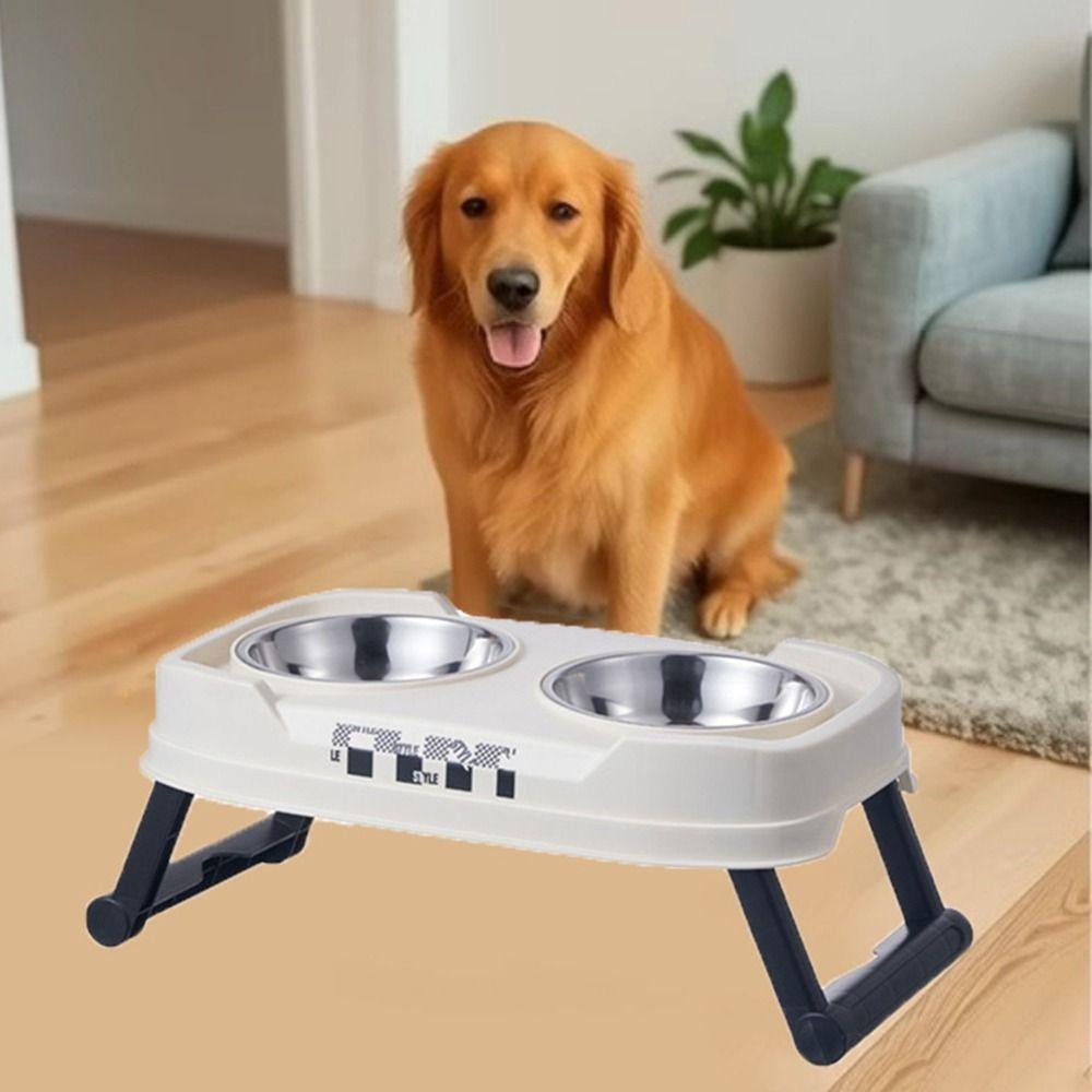 Plastic/Stainless Steel Double Cat Bowl Non-Slip Cat Feeding Bowl  for Puppy Kitten