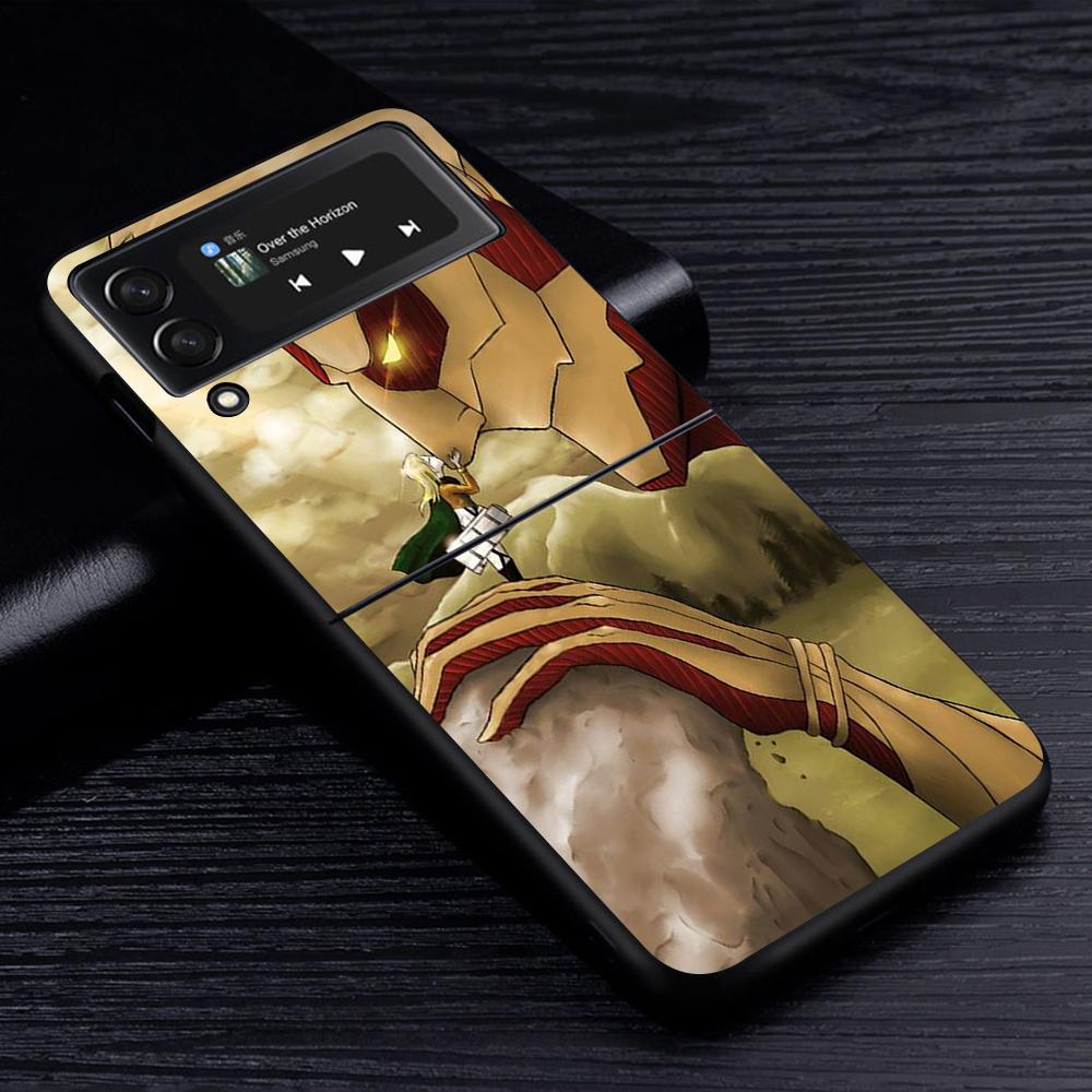 Attack On Titan Anime Handyhülle für Samsung Galaxy Z Flip3 5G Flip4 Schwarz Coque Z Flip 3 Hart PC Luxus Hülle Zflip3 Funda