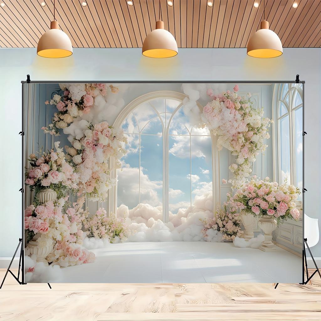 Floral arch and French window design background fabric - perfect for weddings, birthdays, and holidays