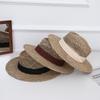 Korean-Style Straw Woven Flat Top Sun Hat for Women - European & American Fashion, Sun Protection, Ideal for Travel and Vacation