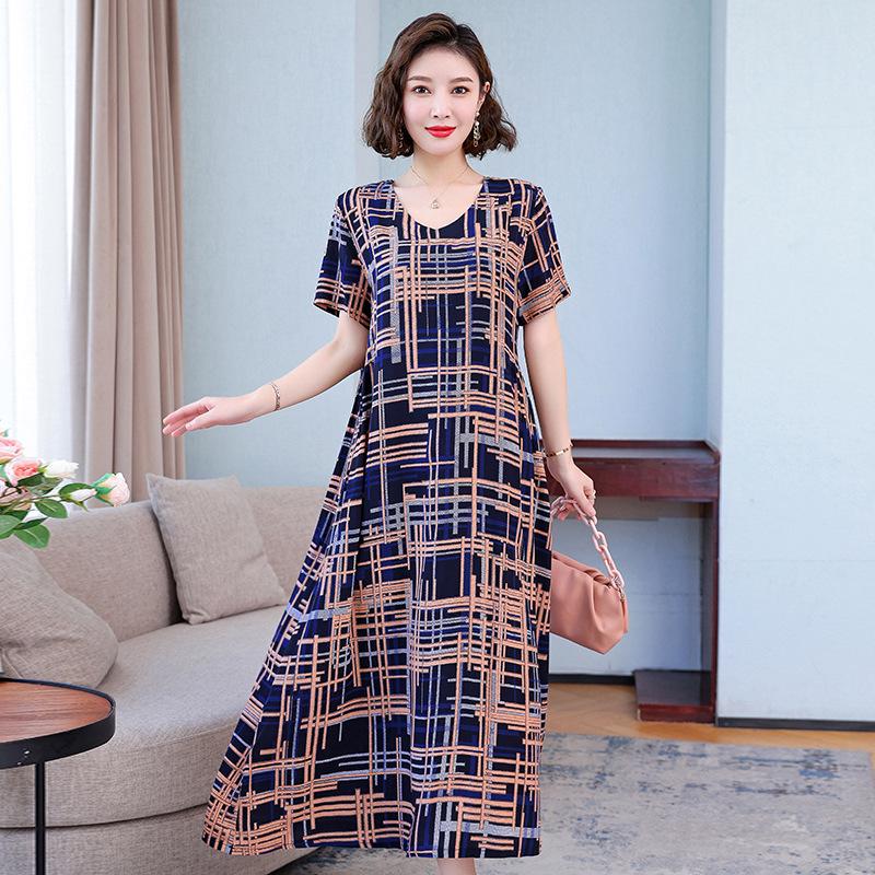 2023 Bavlněné tištěné letní šaty s kontrolou bříška plus size pro ženy středního věku a starší