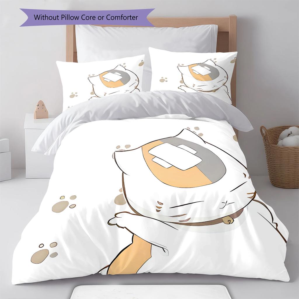 Nyanko Sensei Pattern Bedding,Quilt Set Quilt Cover Pillowcase Home Birthday Gift (1 * duvet cover + 2 * pillowcase, without core)