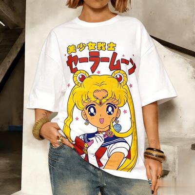 Sailor Moon Anime T Shirt Women Unisex Japanese Cartoon Graphic Print Short Sleeve Tee Vintage Casual Streetwear Summer Tops Y2k