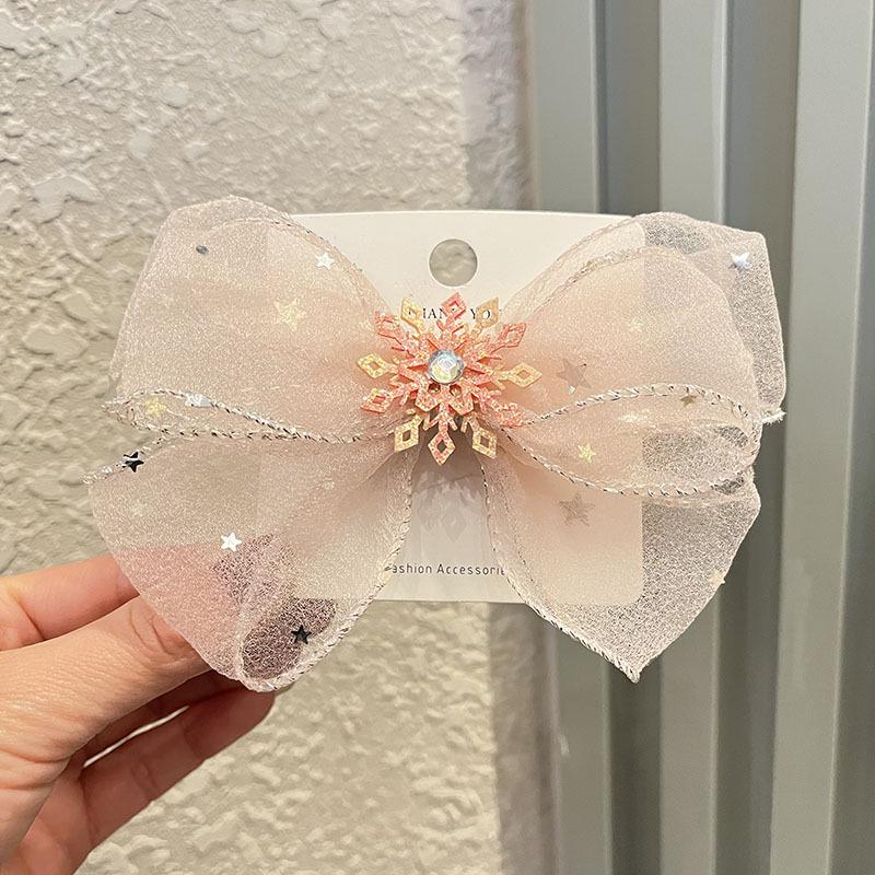 Princess Snowflake Bow Hair Clips for Girls - Cute Pink Korean Style Headwear