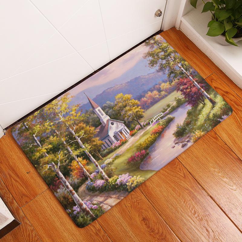 Carpet Door Mat Indoor Floor Mat Non-slip Rug Retro Oil Painting Printing Kitchen Entrance Door Mat