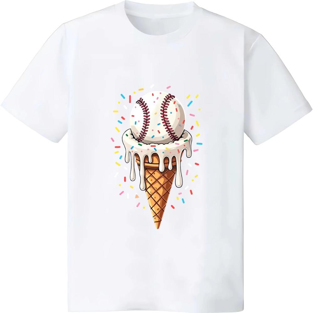 Baseball Drip Boys Ice Cream Cone Drip Baseball T-Shirt mit kurzen Ärmeln, Baumwoll-T-Shirt für Herren und Damen