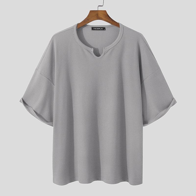 INCERUN Summer Men Short Sleeve Baggy O-neck Knit Loose Tee Tops